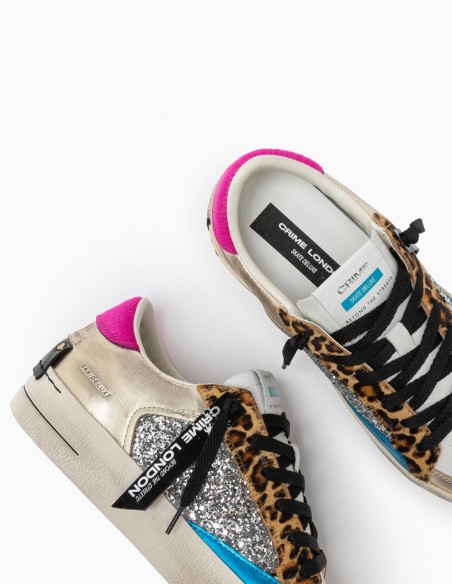 Sneakers Crime London Multicolores Glitter et Léopard - Audace et Style