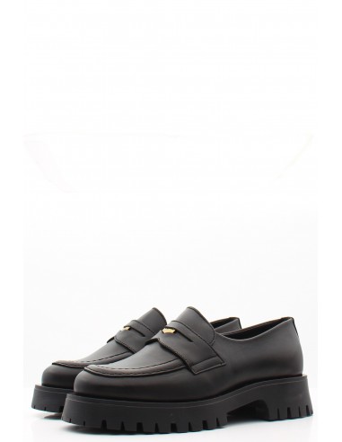 Mocassins Goodstep Vargas pour femme en cuir noir avec talon épais