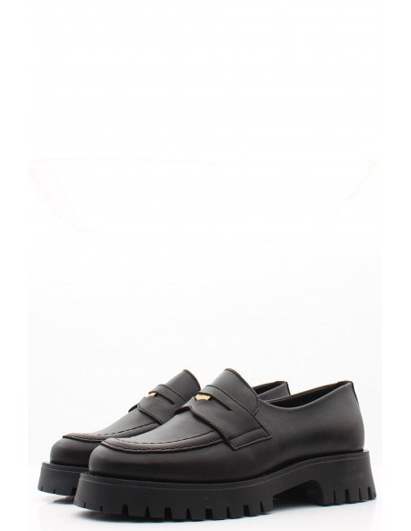 Mocassins Goodstep Vargas pour femme en cuir noir avec talon épais