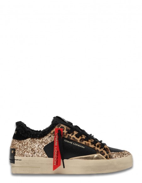 Sneakers Crime London Glitter et Léopard - Style Audacieux et Urbain