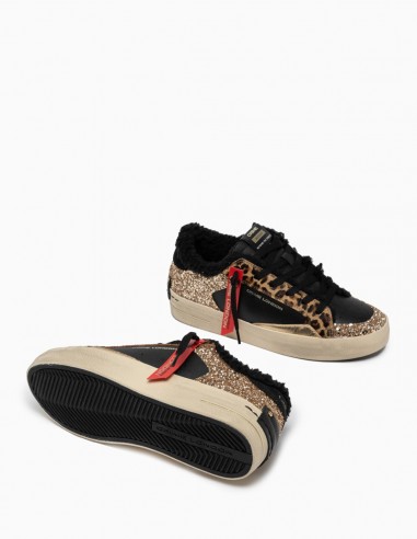 Sneakers Crime London Glitter et Léopard - Style Audacieux et Urbain