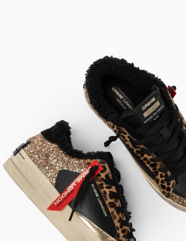 Sneakers Crime London Glitter et Léopard - Style Audacieux et Urbain