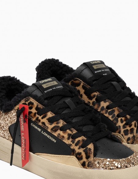Sneakers Crime London Glitter et Léopard - Style Audacieux et Urbain