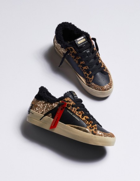 Sneakers Crime London Glitter et Léopard - Style Audacieux et Urbain