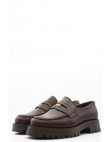 Mocassins Goodstep Vargas femme en cuir marron foncé avec talon épais