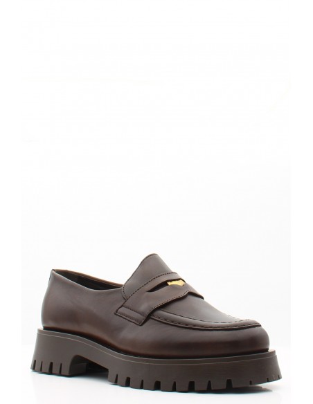 Mocassins Goodstep Vargas femme en cuir marron foncé avec talon épais