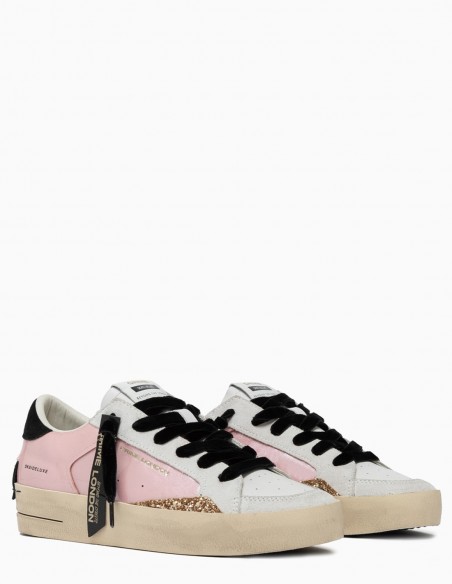 Sneakers Crime London Glitter Rose et Blanc - Confort et Audace - hylton.fr
