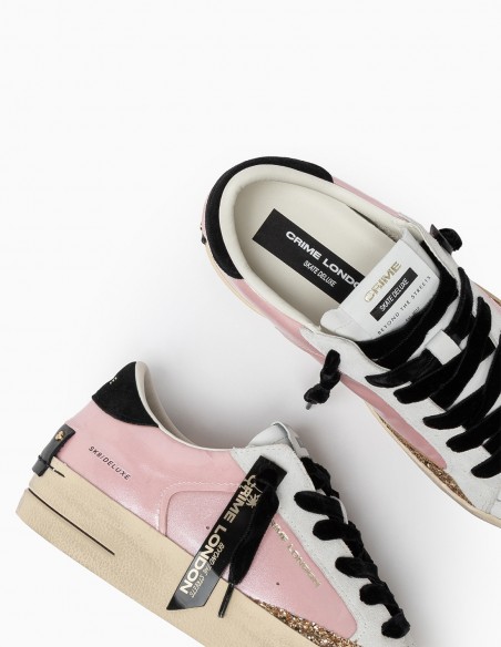 Sneakers Crime London Glitter Rose et Blanc - Confort et Audace - hylton.fr
