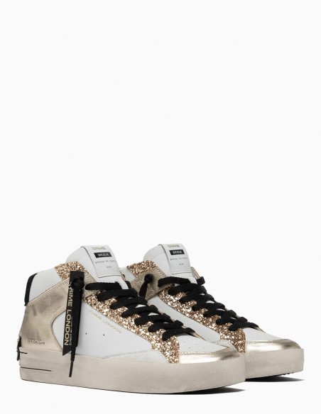 Sneakers Montantes Crime London Sk8 Deluxe Or et Blanche - Audace et Élégance
