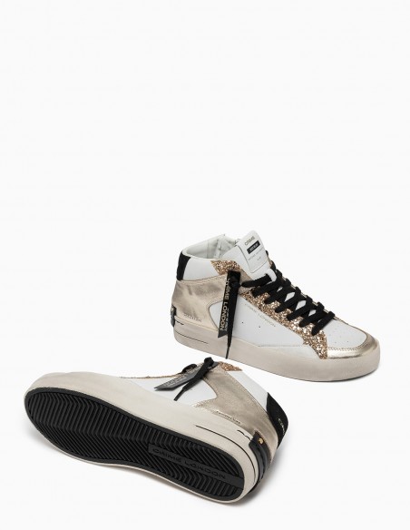 Sneakers Montantes Crime London Sk8 Deluxe Or et Blanche - Audace et Élégance