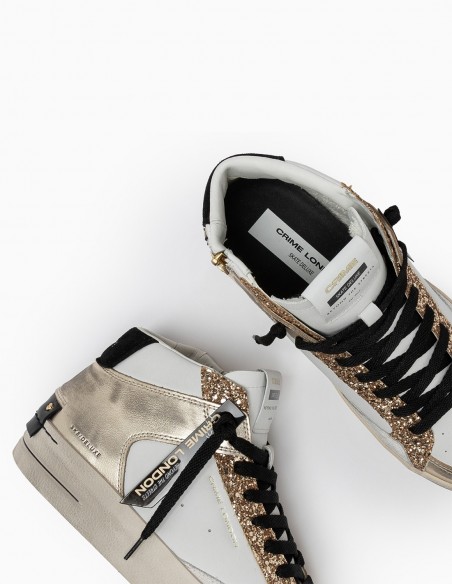 Sneakers Montantes Crime London Sk8 Deluxe Or et Blanche - Audace et Élégance