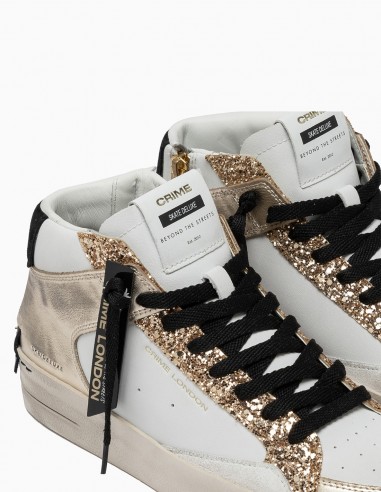 Sneakers Montantes Crime London Sk8 Deluxe Or et Blanche - Audace et Élégance