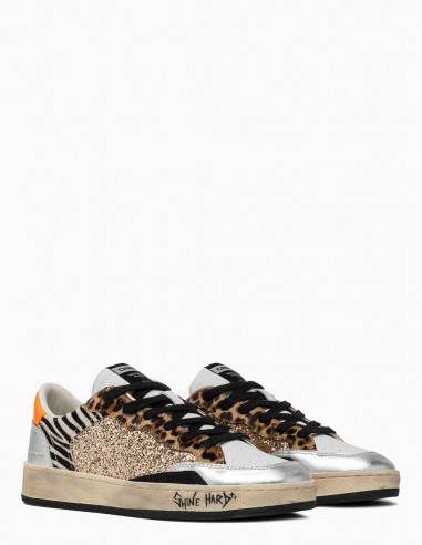 Sneakers Crime London Sk8 Deluxe Animalier et Paillettes - Brillez avec Style