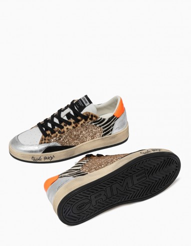 Sneakers Crime London Sk8 Deluxe Animalier et Paillettes - Brillez avec Style