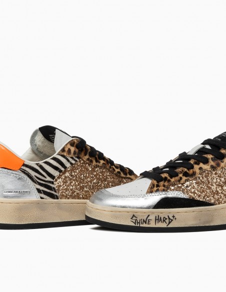 Sneakers Crime London Sk8 Deluxe Animalier et Paillettes - Brillez avec Style