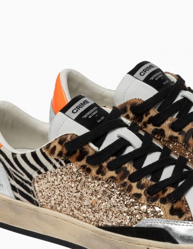 Sneakers Crime London Sk8 Deluxe Animalier et Paillettes - Brillez avec Style