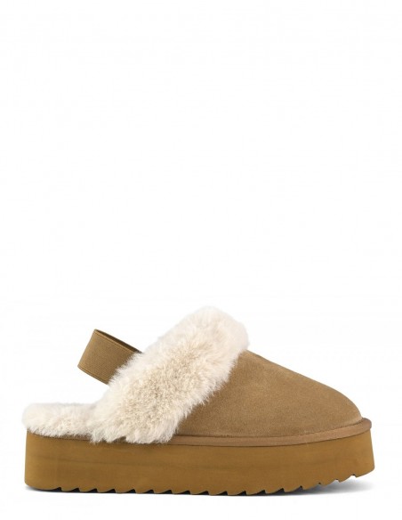 Chaussons Plateforme Suède Beige et Fourrure - Colors of California