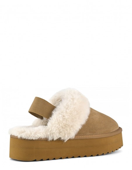 Chaussons Plateforme Suède Beige et Fourrure - Colors of California
