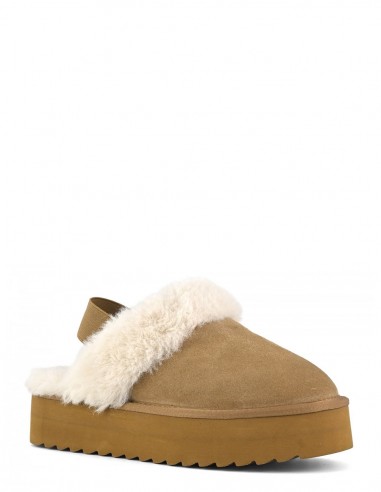 Chaussons Plateforme Suède Beige et Fourrure - Colors of California