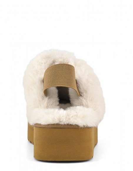 Chaussons Plateforme Suède Beige et Fourrure - Colors of California