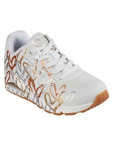 Skechers UNO 155523 WTGD - Baskets Femme avec Motifs Cœurs et Confort Exceptionnel