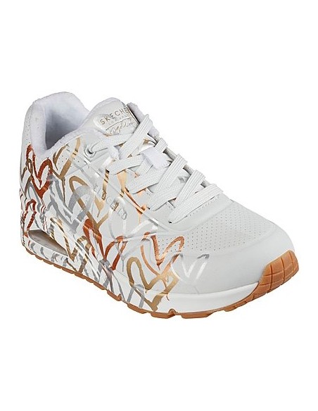 Skechers UNO 155523 WTGD - Baskets Femme avec Motifs Cœurs et Confort Exceptionnel