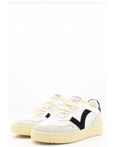 Baskets Victoria en blanc et noir avec détail en fourrure pour femme