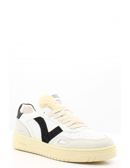Baskets Victoria en blanc et noir avec détail en fourrure pour femme
