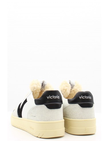Baskets Victoria en blanc et noir avec détail en fourrure pour femme