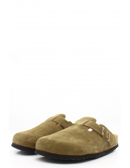 Sabots Scholl Olivier New Femme en suède kaki avec bride ajustable