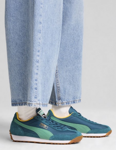 Puma Easy Rider 399028-15 - Baskets Rétro-Sport en Bleu Sarrcelle, Vert et Jaune pour Homme