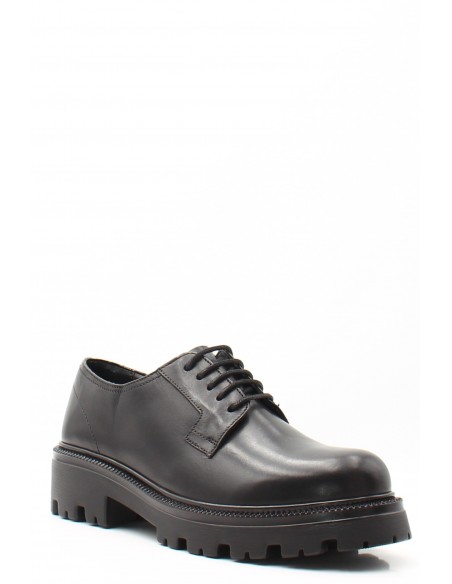 Derby Hosis Milano en cuir noir avec semelle crantée pour femme