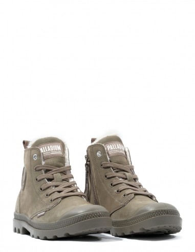 Palladium Pampa Hi Zip 95982-377-M - Bottines Femme Vert Kaki en Peau Retournée