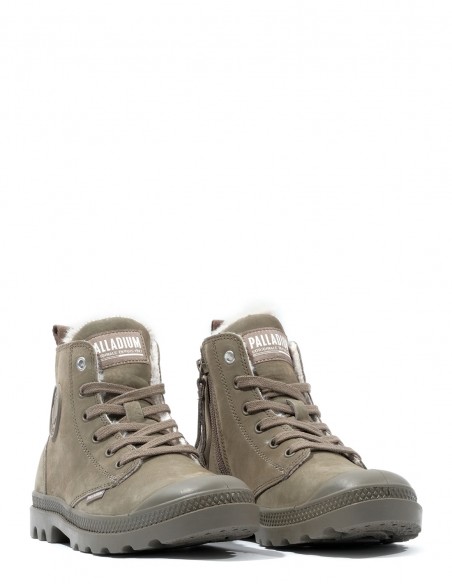 Palladium Pampa Hi Zip 95982-377-M - Bottines Femme Vert Kaki en Peau Retournée