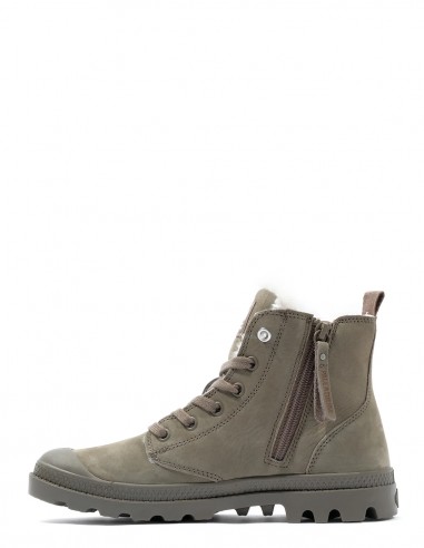 Palladium Pampa Hi Zip 95982-377-M - Bottines Femme Vert Kaki en Peau Retournée