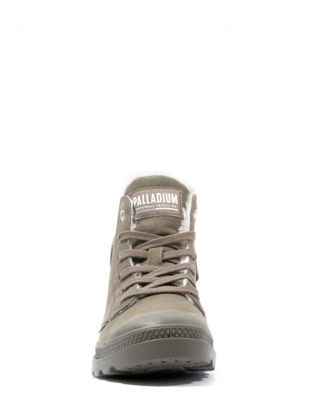 Palladium Pampa Hi Zip 95982-377-M - Bottines Femme Vert Kaki en Peau Retournée