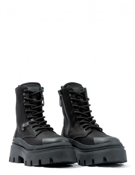 Bottines Palladium en toile noire avec semelle épaisse pour femme