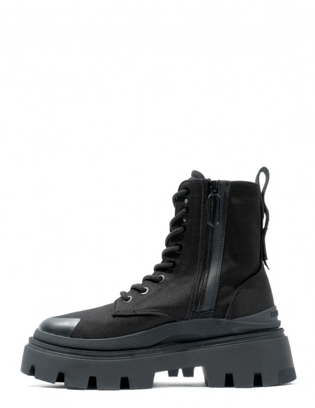 Bottines Palladium en toile noire avec semelle épaisse pour femme