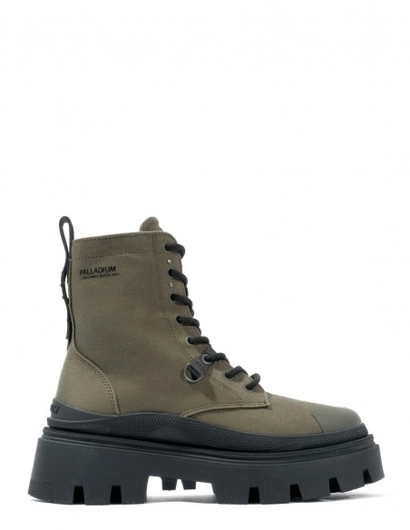 Bottines Palladium en toile kaki avec semelle épaisse pour femme