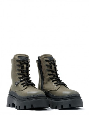 Bottines Palladium en toile kaki avec semelle épaisse pour femme