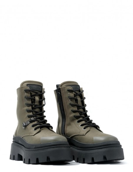 Bottines Palladium en toile kaki avec semelle épaisse pour femme