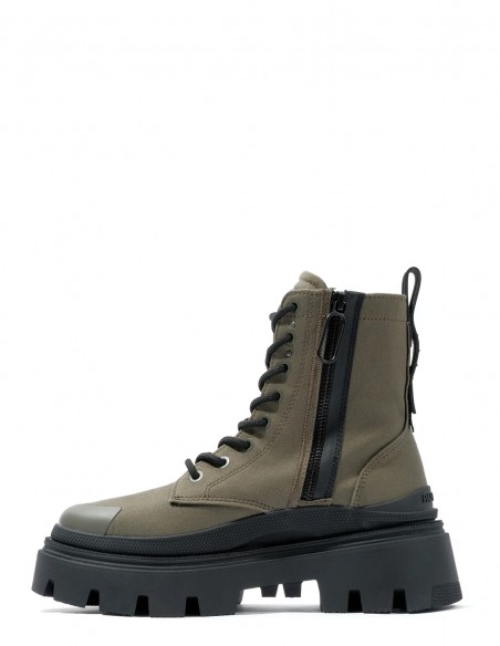 Bottines Palladium en toile kaki avec semelle épaisse pour femme