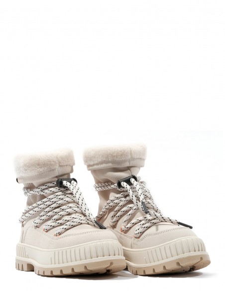 Boots Femme Palladium fourrées beige avec semelle crantée pour femme