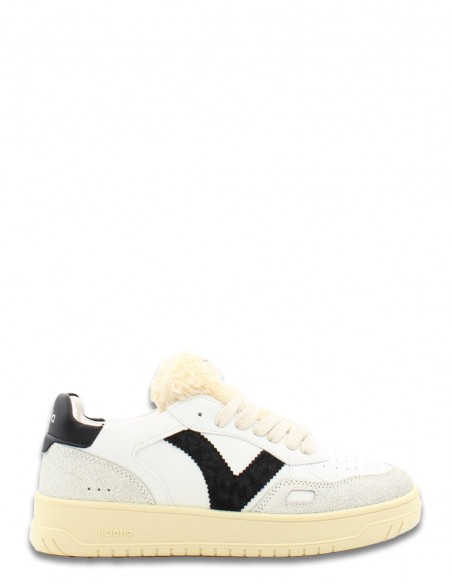 Baskets Victoria en blanc et noir avec détail en fourrure pour femme