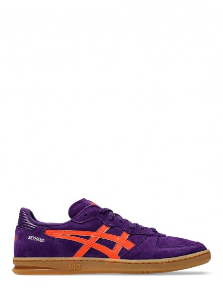 Baskets Asics Skyhand en suède violet avec bandes orange pour femme