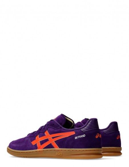 Baskets Asics Skyhand en suède violet avec bandes orange pour femme