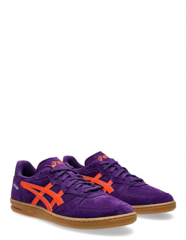 Baskets Asics Skyhand en suède violet avec bandes orange pour femme