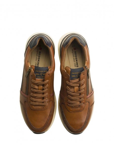 Baskets Redskins SD461 en cuir marron avec zip décoratif pour homme