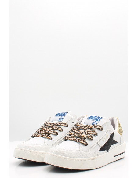 Baskets Semerdjian Ale Glitter en cuir blanc avec talon pailleté doré