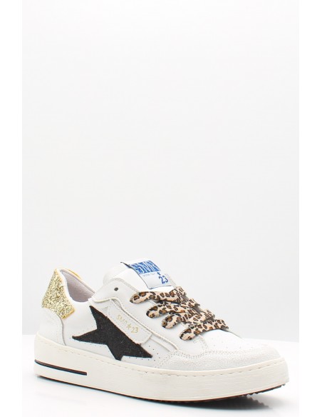 Baskets Semerdjian Ale Glitter en cuir blanc avec talon pailleté doré